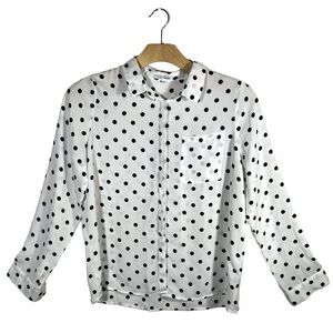 FASHION NOVA Button-down Sheer Dress Shirt with Polka Dots